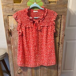 Anthropologie Pleione ruffled babydoll blouse sz M, breezy, cool, flowy